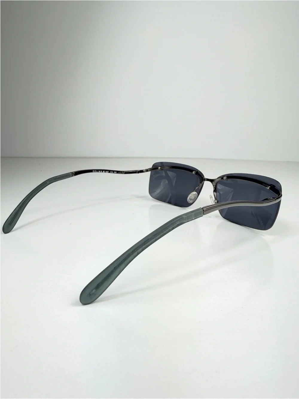 Deadstock Celine Rimless Sunglasses Shield SC 1007 568 Full Set Y2K Gunmetal